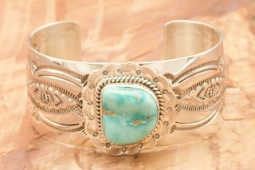 Genuine Kingman Turquoise Nugget Sterling Silver Navajo Bracelet